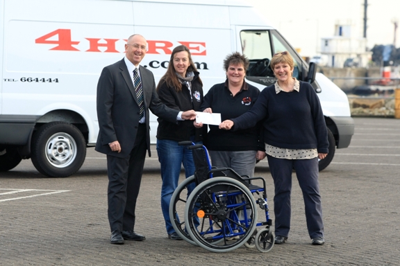 Left to right  Brian Convery, Sales Development Manager at the IOM Steam Packet Company, Ali Gell from Your Girl Friday, Cath Moore of 4 Hire, and Pam Kerruish, the driving force behind the Island’s wheelchair collection project