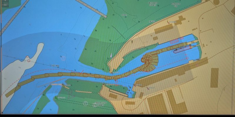 ECDIS (Electronic Chart Display) read out showing Manxman's track into Heysham Port while berthing on number three linkspan