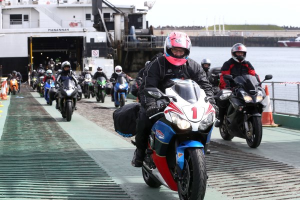 Bike Fans Arriving On Island departing ferry for TT