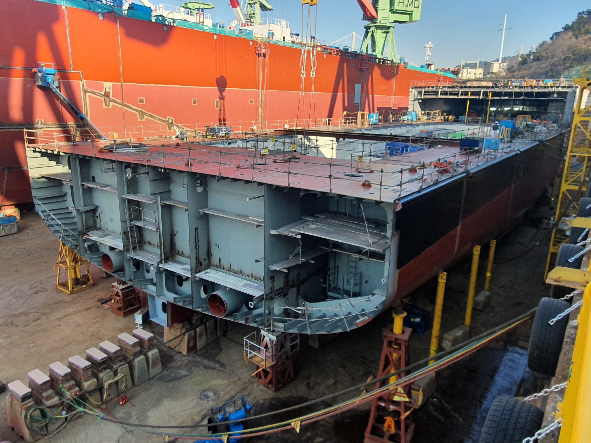 Section of a ferry in shipyard being built