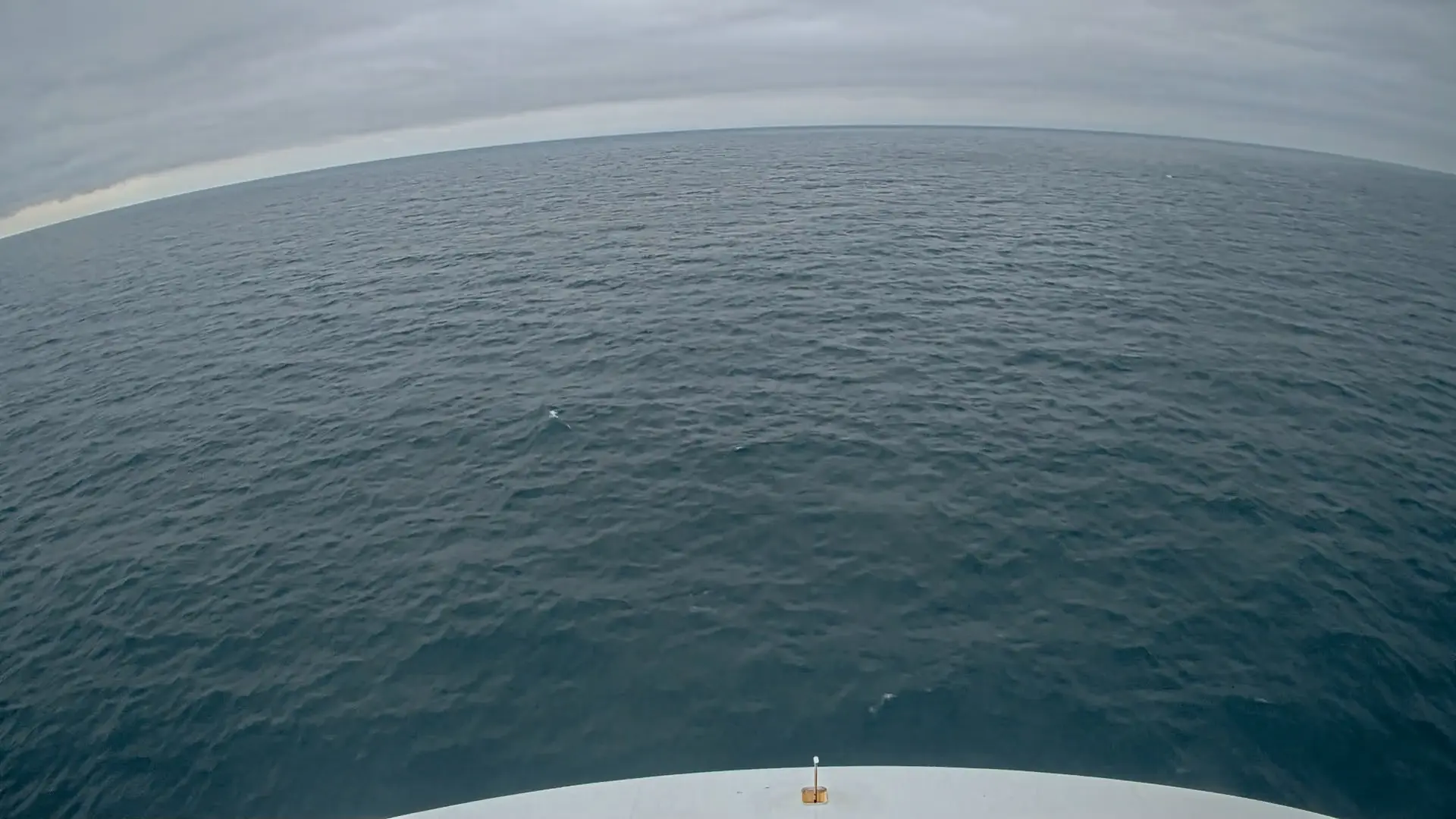 A view forward from Manxman's bow webcam showing a calm but overcast day on the Irish Sea. 